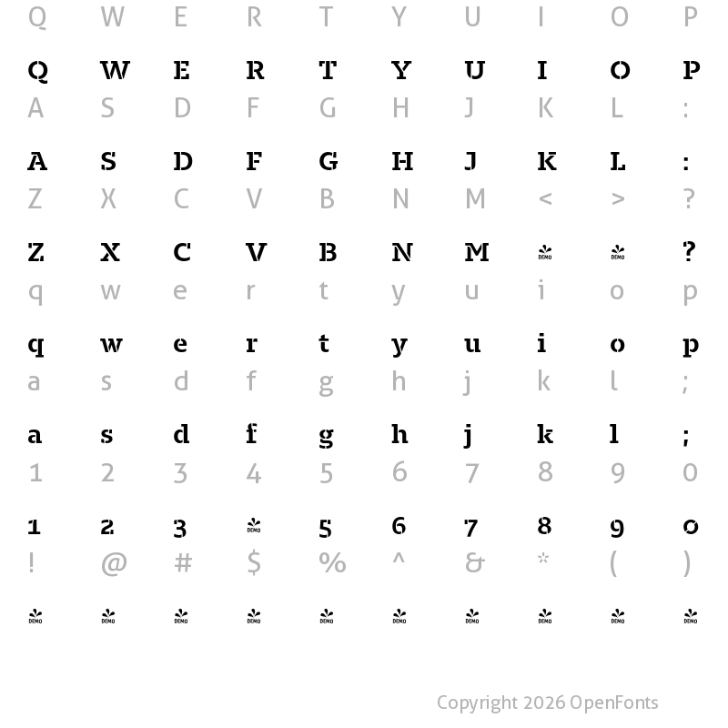 Character Map of FONTSPRING DEMO - Majora Pro Stencil Bold Regular