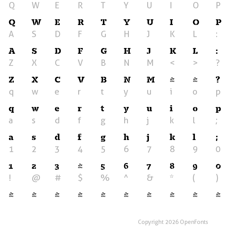 Character Map of FONTSPRING DEMO - Majora Pro Stencil ExtraBold Regular