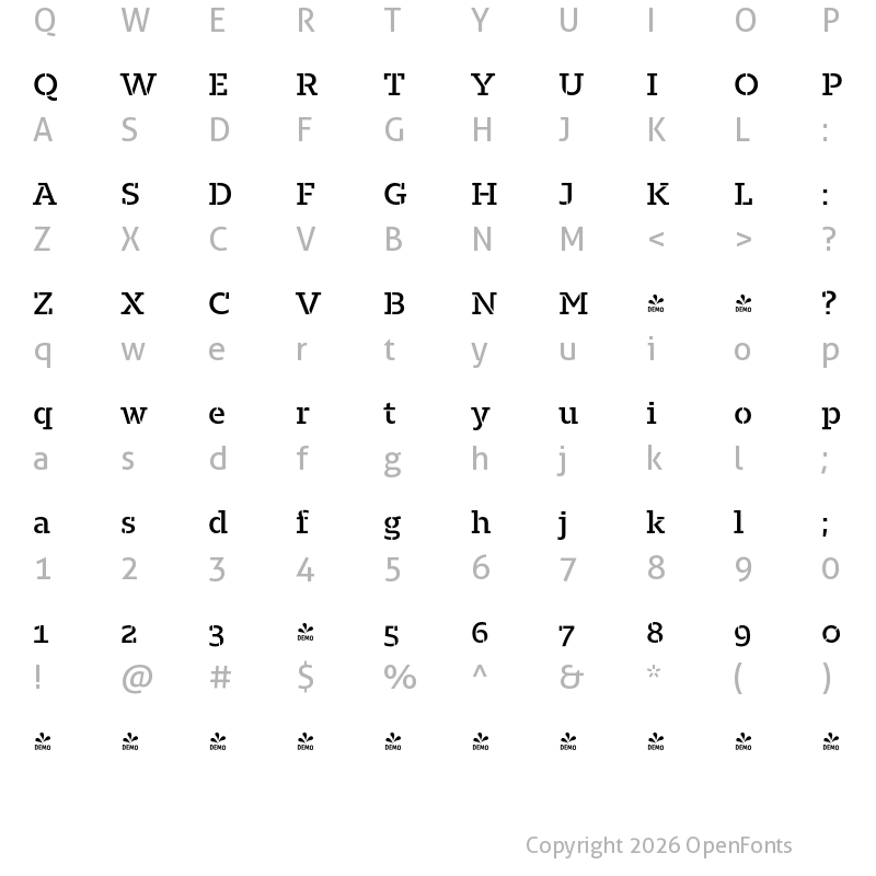 Character Map of FONTSPRING DEMO - Majora Pro Stencil SemiBold Regular