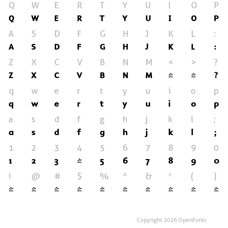 Character Map of FONTSPRING DEMO - Malcom-Bold Regular