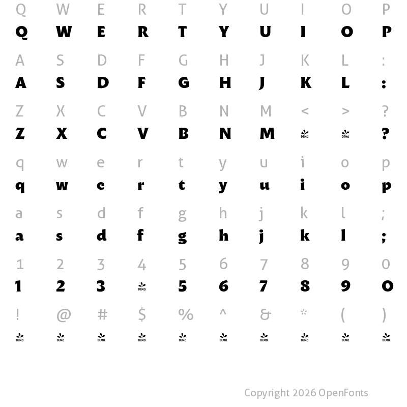 Character Map of FONTSPRING DEMO - Malik Extrabold Regular