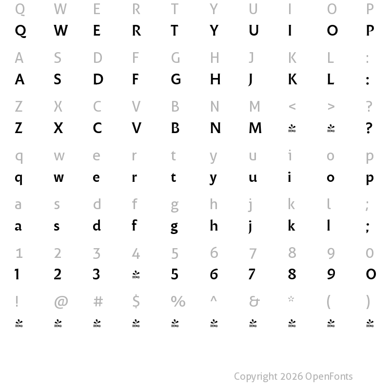 Character Map of FONTSPRING DEMO - Malik Medium Regular