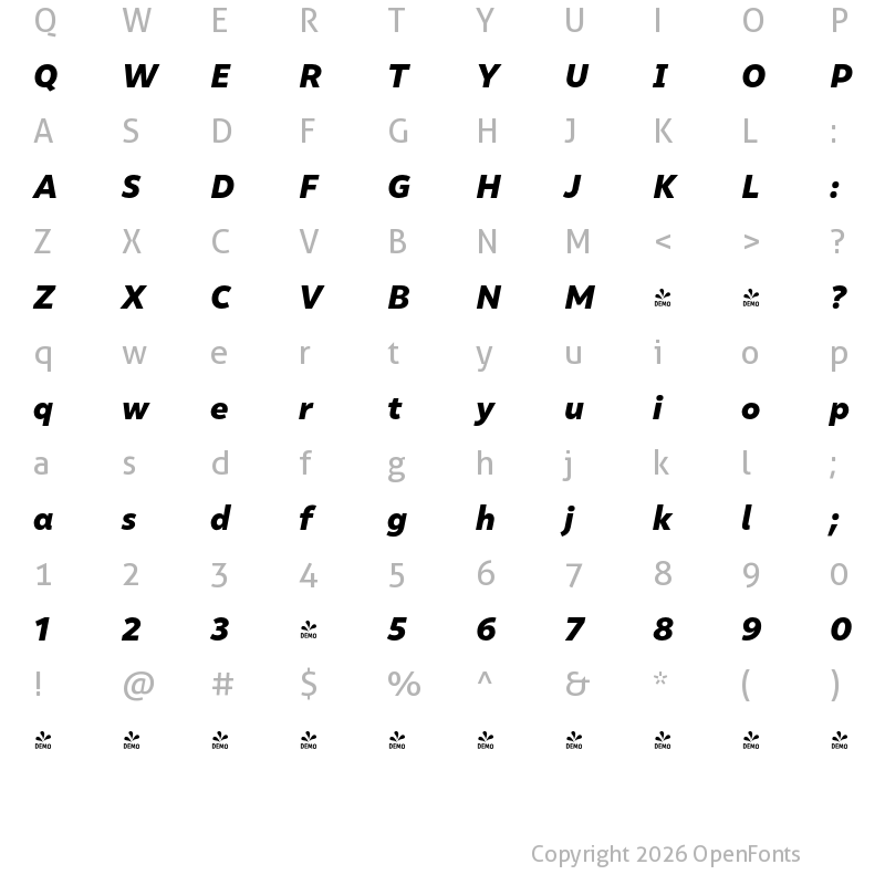 Character Map of FONTSPRING DEMO - Malva ExtraBold Italic