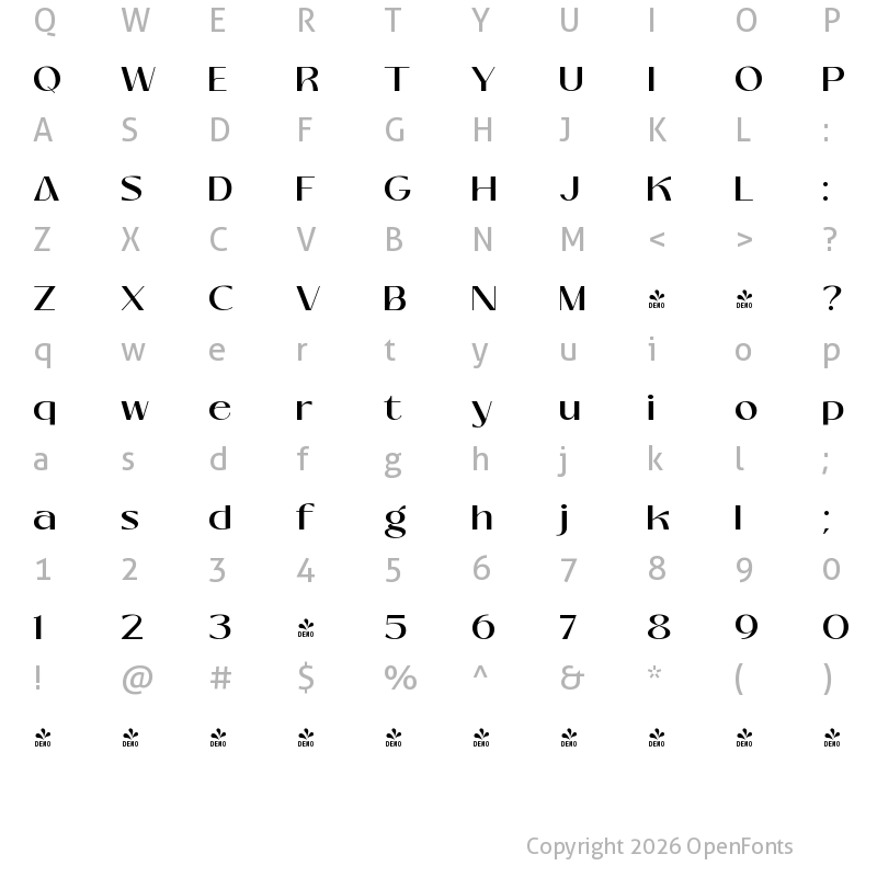 Character Map of FONTSPRING DEMO - Mango Style Medium Regular