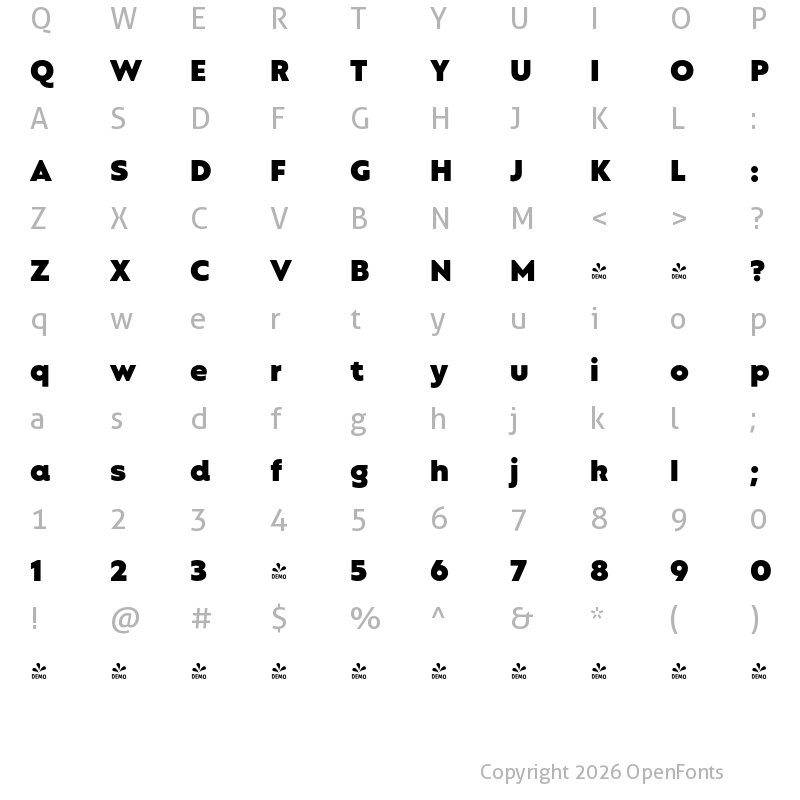 Character Map of FONTSPRING DEMO - Mangueira Heavy Regular