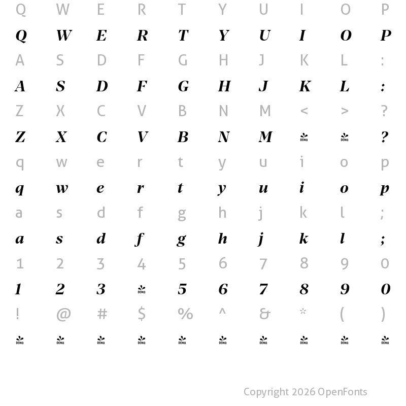 Character Map of FONTSPRING DEMO - Manier Bold Italic Regular