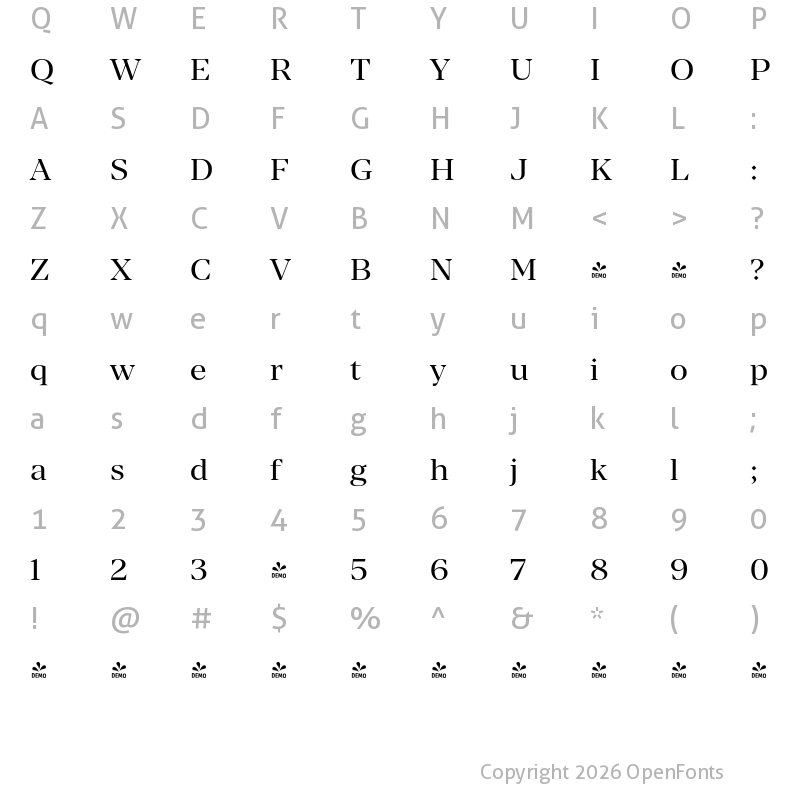 Character Map of FONTSPRING DEMO - Manier Regular