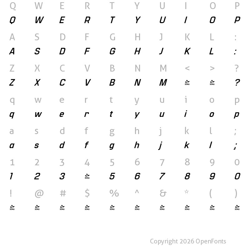 Character Map of FONTSPRING DEMO - Manifold CF Bold Italic