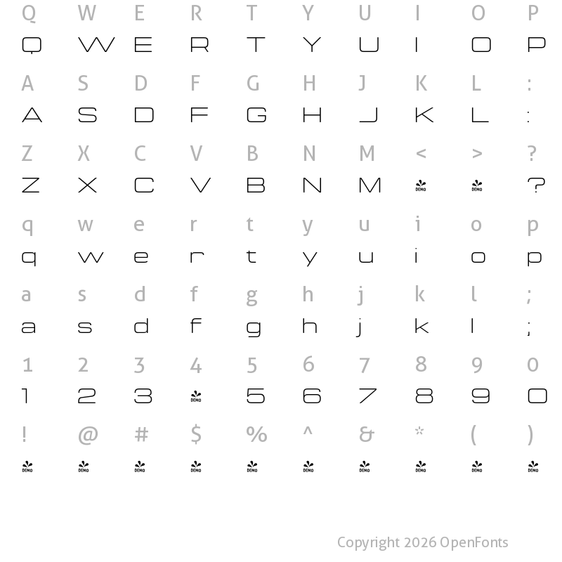 Character Map of FONTSPRING DEMO - Manifold Extended CF Light Regular