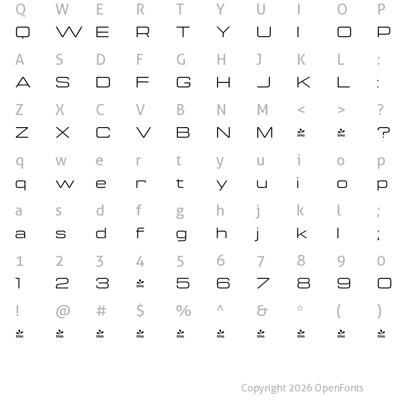 Character Map of FONTSPRING DEMO - Manifold Extended CF Regular