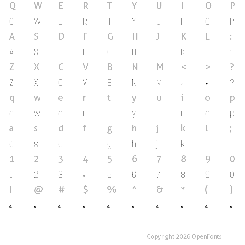 Character Map of FONTSPRING DEMO - Manual Hairline Condensed Regular