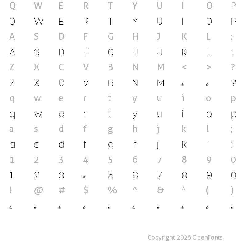 Character Map of FONTSPRING DEMO - Manual Thin Regular