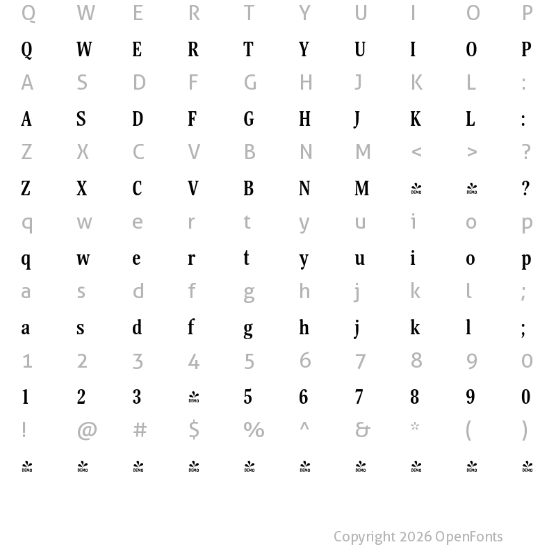 Character Map of FONTSPRING DEMO - Margon 430 Bold Regular