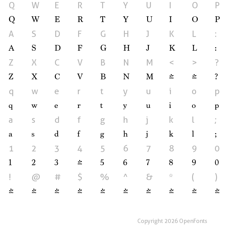 Character Map of FONTSPRING DEMO - Marion Standard Regular