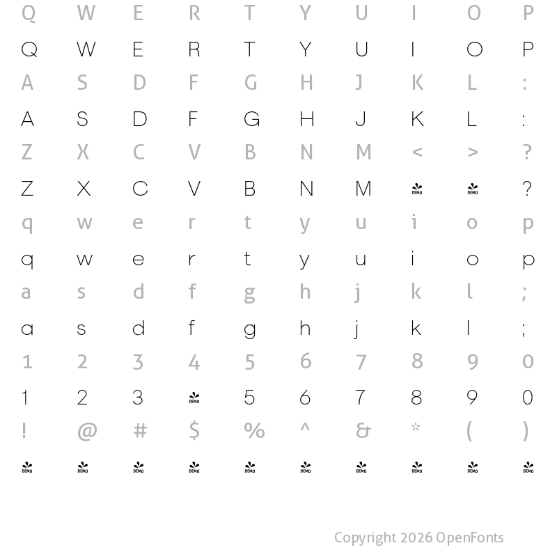 Character Map of FONTSPRING DEMO - Marlin Sans SQ ExtLt Regular