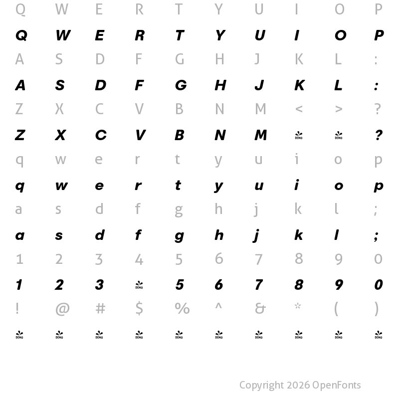 Character Map of FONTSPRING DEMO - Marlin Soft ExtBd Italic