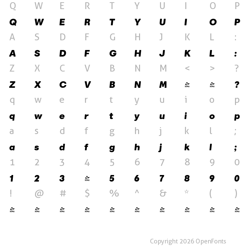 Character Map of FONTSPRING DEMO - Marlin Soft Slant Black Regular