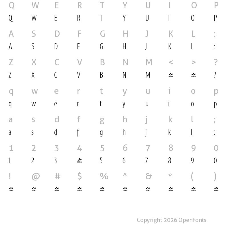 Character Map of FONTSPRING DEMO - MaryTodd-Light Regular