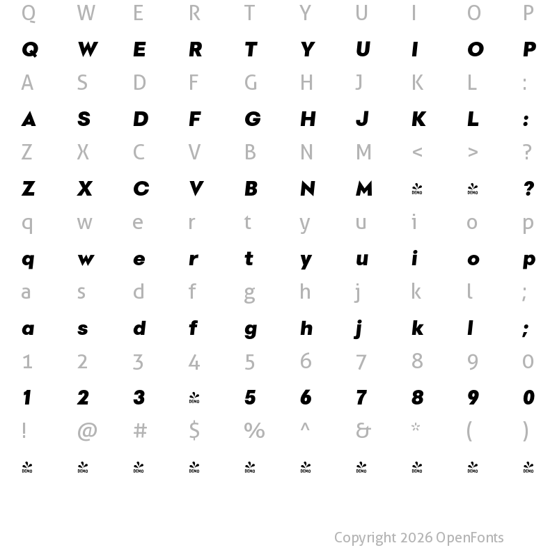 Character Map of FONTSPRING DEMO - Marzano Slant Regular