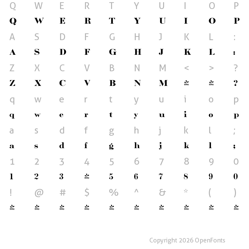 Character Map of FONTSPRING DEMO - Masterman Regular