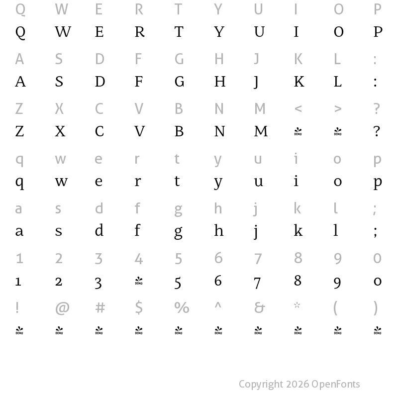 Character Map of FONTSPRING DEMO - Mastro Caption Regular