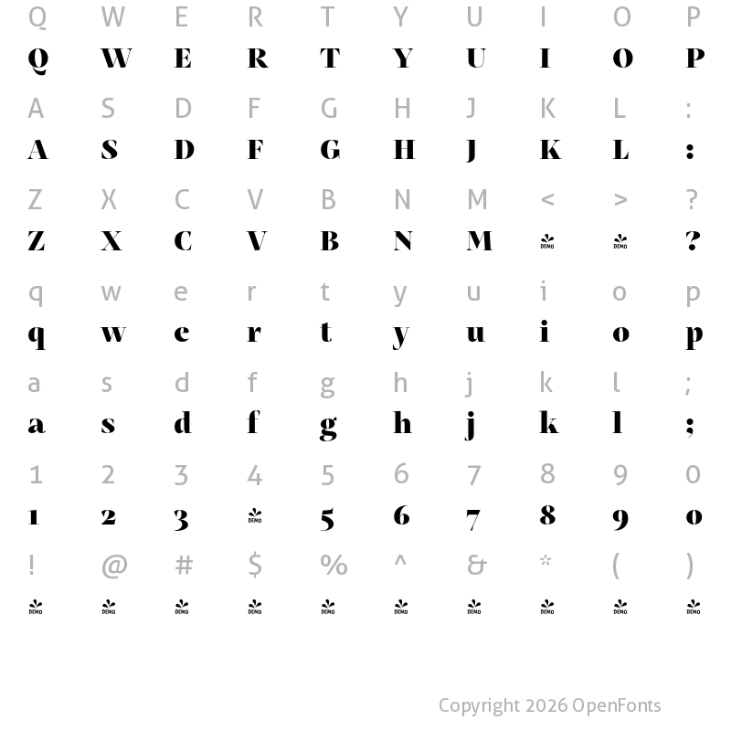 Character Map of FONTSPRING DEMO - Mastro Display Black Regular
