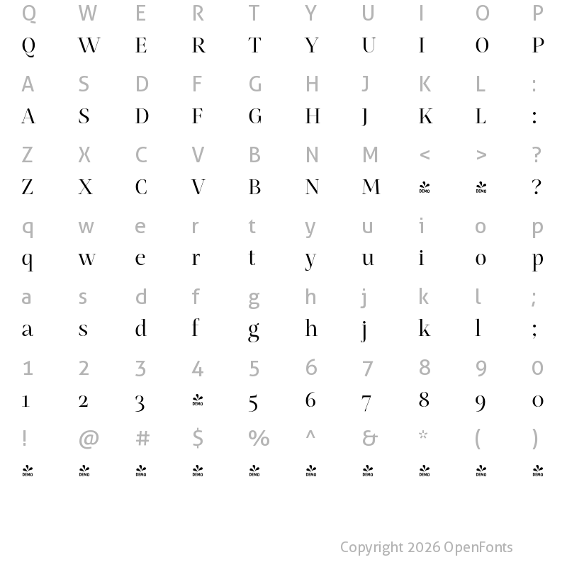 Character Map of FONTSPRING DEMO - Mastro Display Regular