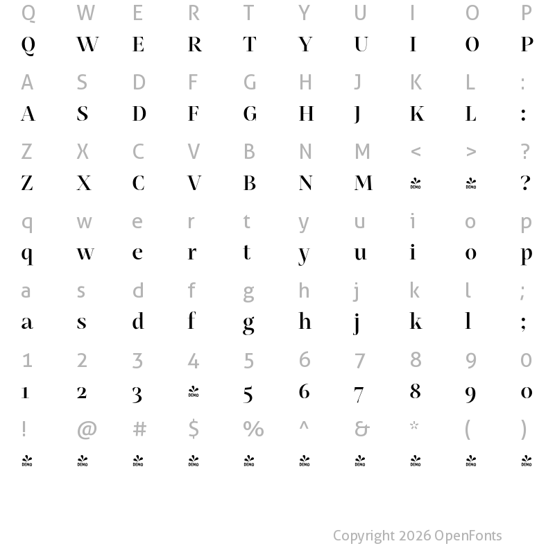 Character Map of FONTSPRING DEMO - Mastro Display Semi Bold Regular