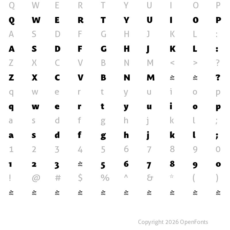 Character Map of FONTSPRING DEMO - Mastro Sans Black Regular