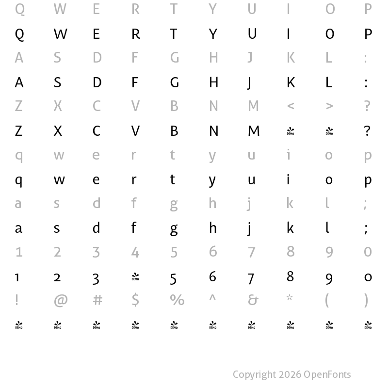 Character Map of FONTSPRING DEMO - Mastro Sans Regular