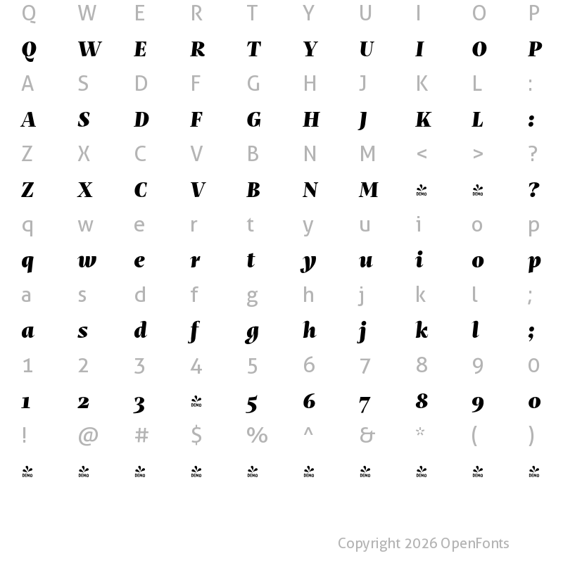 Character Map of FONTSPRING DEMO - Mastro SubHead Black Italic Regular