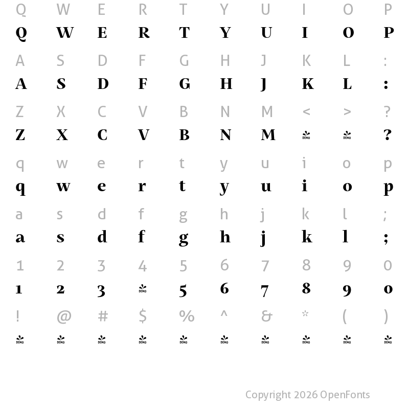 Character Map of FONTSPRING DEMO - Mastro SubHead Extra Bold Regular