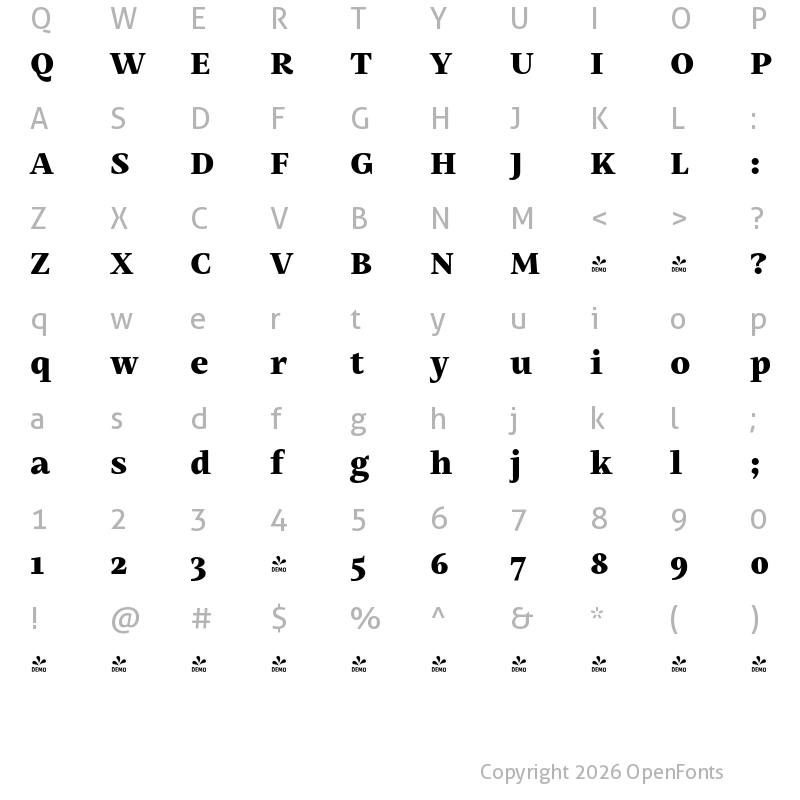 Character Map of FONTSPRING DEMO - Mastro Text Black Regular