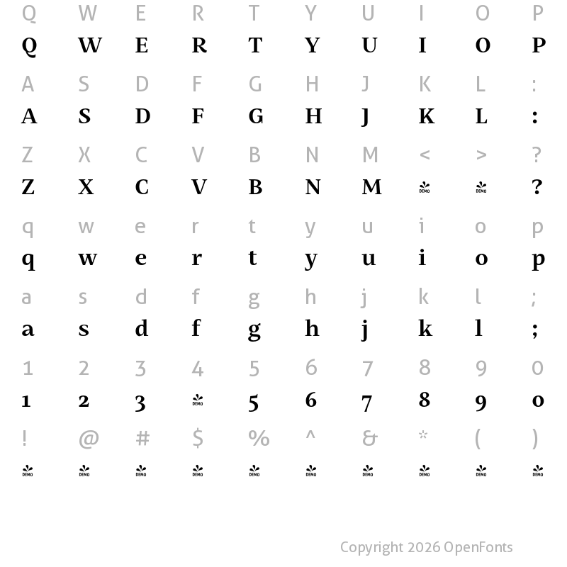 Character Map of FONTSPRING DEMO - Mastro Text Bold