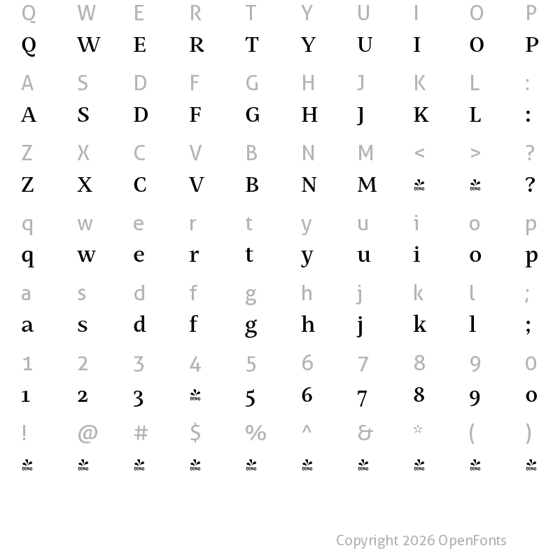 Character Map of FONTSPRING DEMO - Mastro Text Semi Bold Regular