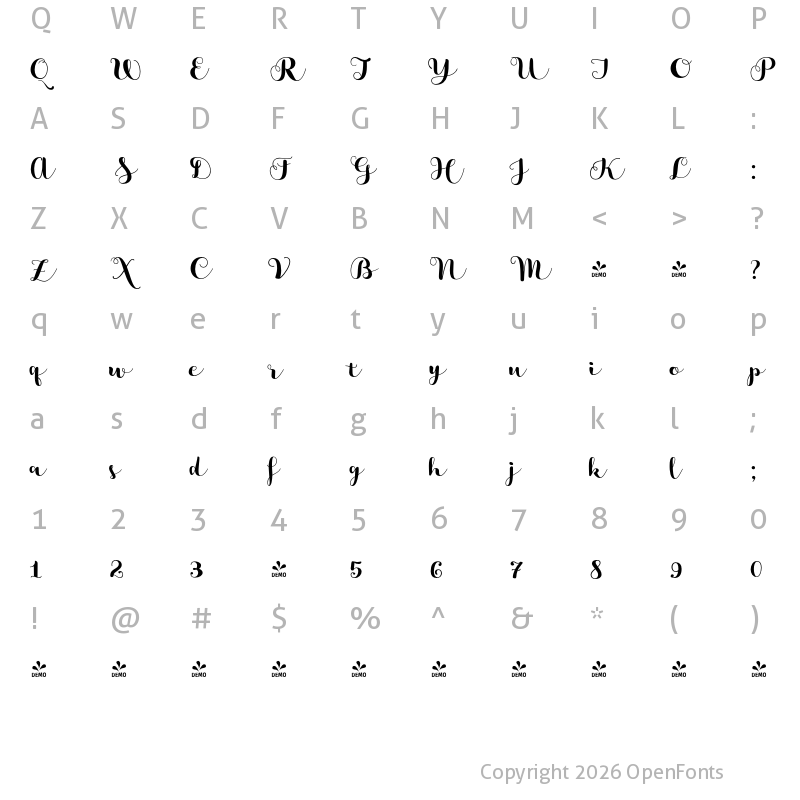 Character Map of FONTSPRING DEMO - Matcha Regular