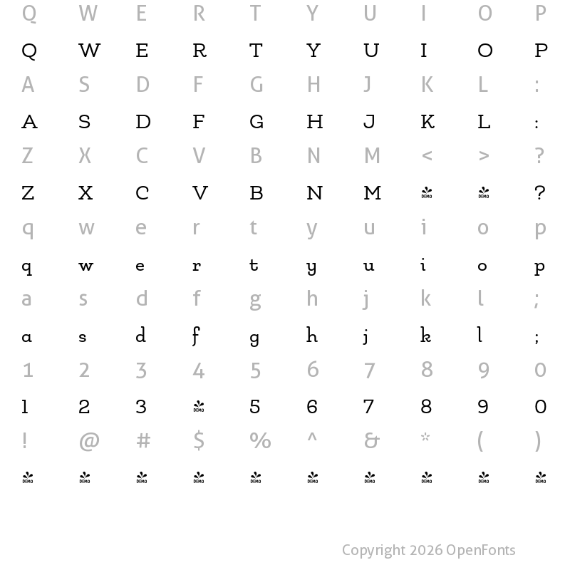 Character Map of FONTSPRING DEMO - Matcha Slab Regular