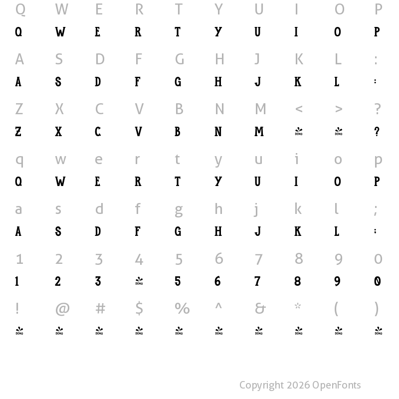 Character Map of FONTSPRING DEMO - Maukers Serif Regular