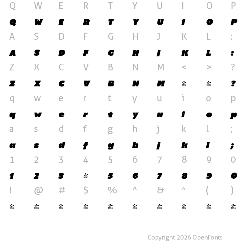 Character Map of FONTSPRING DEMO - Maver Italic Regular