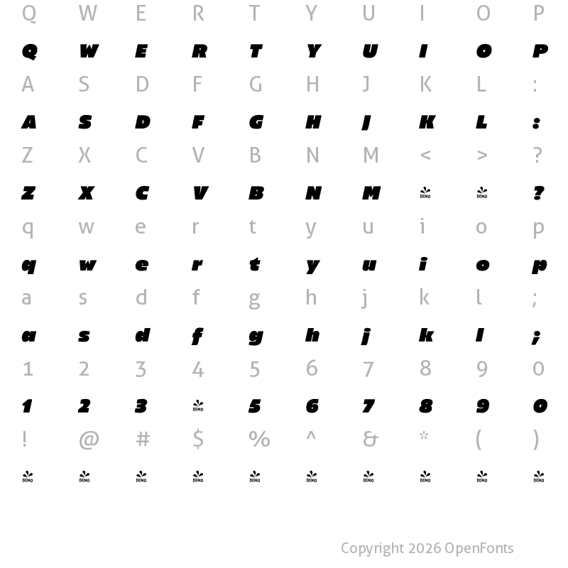 Character Map of FONTSPRING DEMO - Maver Modify Italic Regular