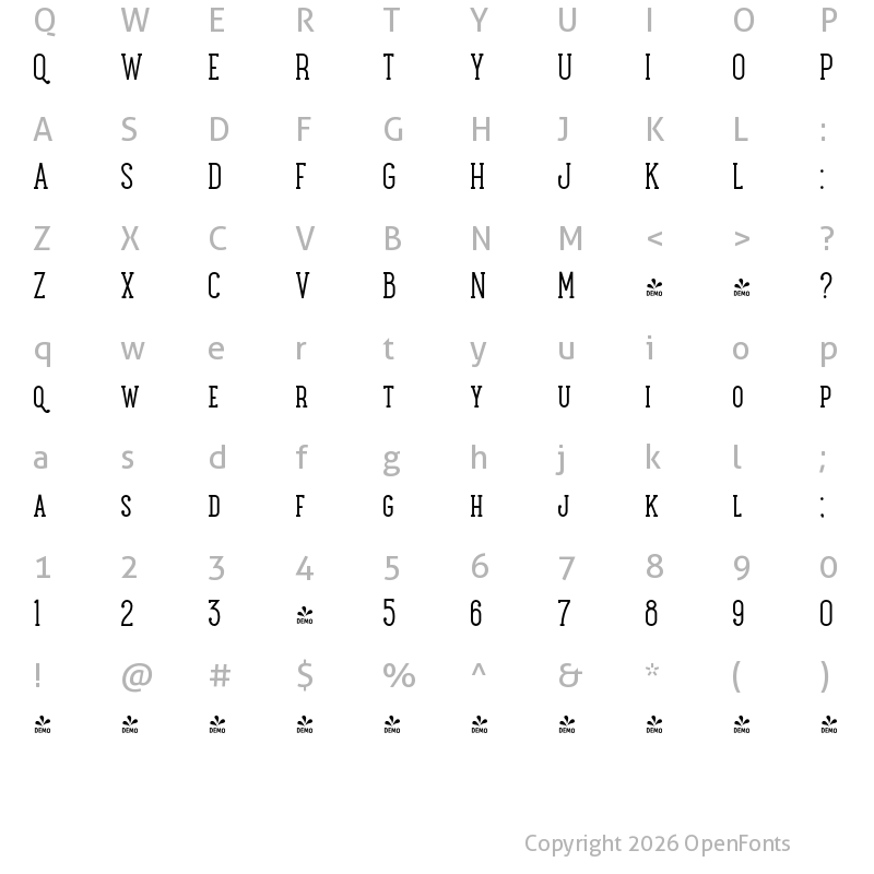 Character Map of FONTSPRING DEMO - Maxwell Slab Book SC