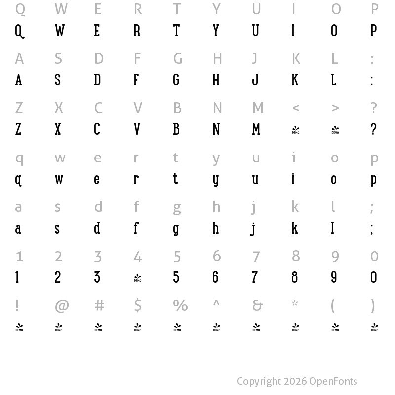 Character Map of FONTSPRING DEMO - Maxwell Slab DemiBold