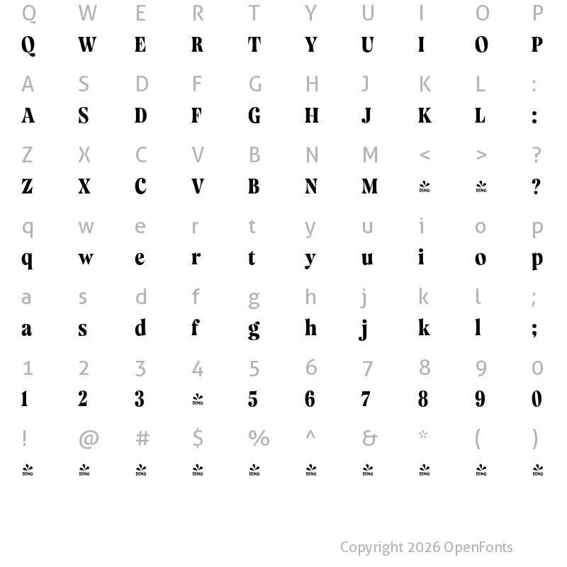 Character Map of FONTSPRING DEMO - Mazaeni Med Regular
