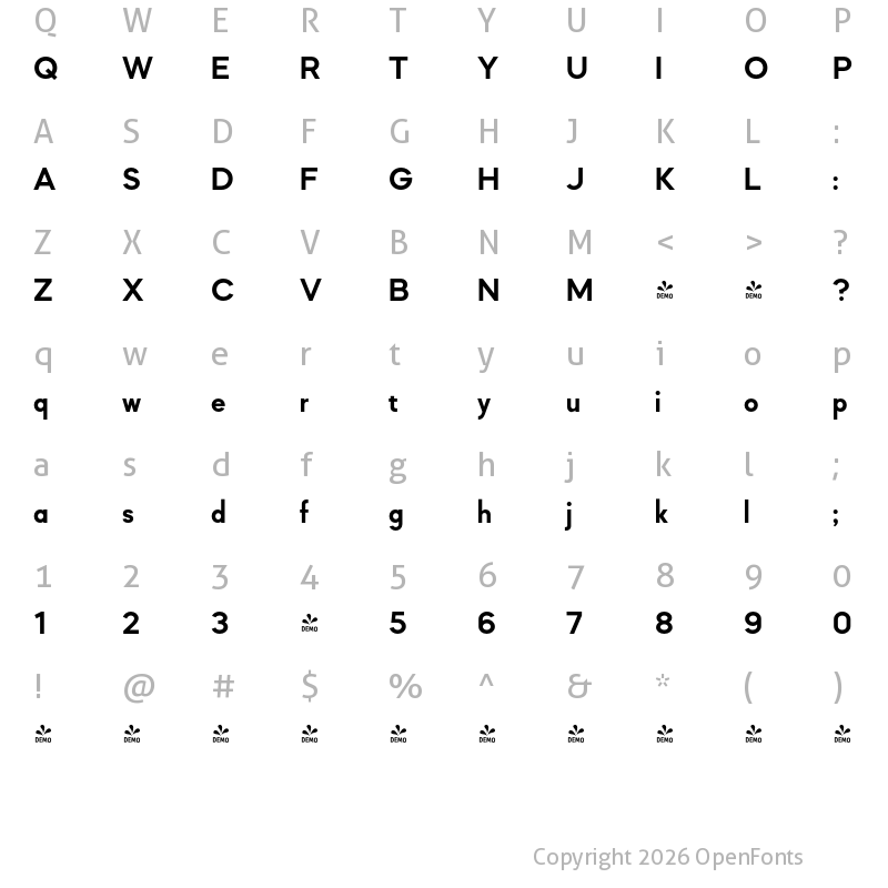 Character Map of FONTSPRING DEMO - Mazzard L Bold