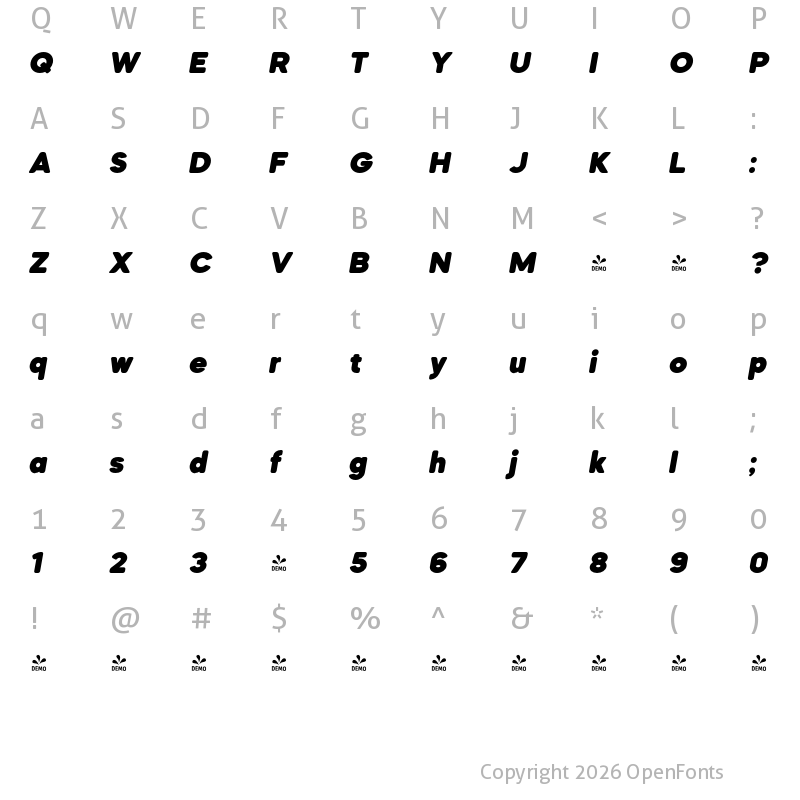 Character Map of FONTSPRING DEMO - Mazzard Soft H Black Italic