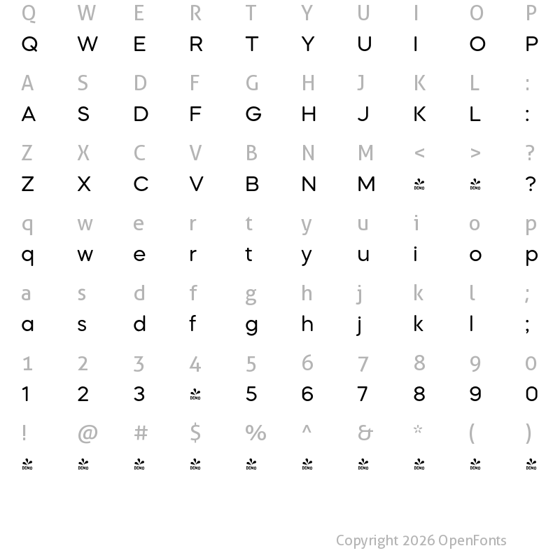 Character Map of FONTSPRING DEMO - Mazzard Soft H Regular