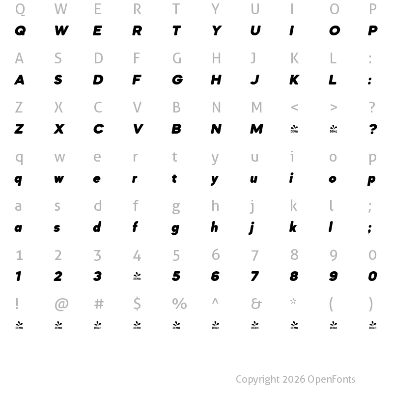 Character Map of FONTSPRING DEMO - Mazzard Soft M Black Italic