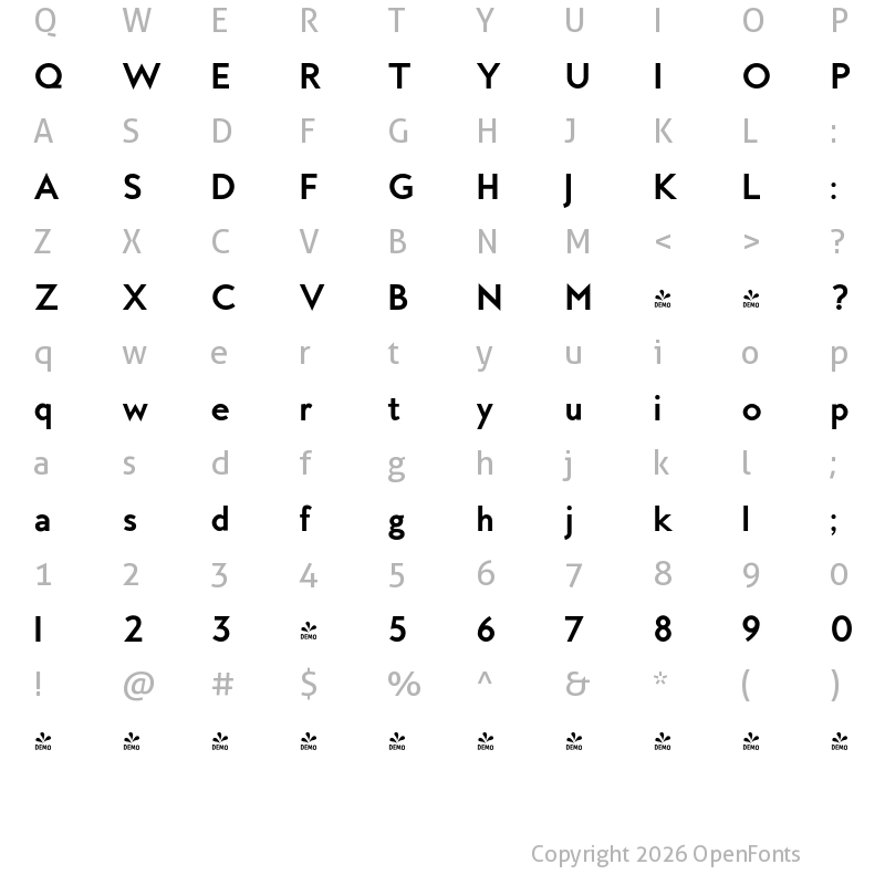 Character Map of FONTSPRING DEMO - MB Empire Bold Regular