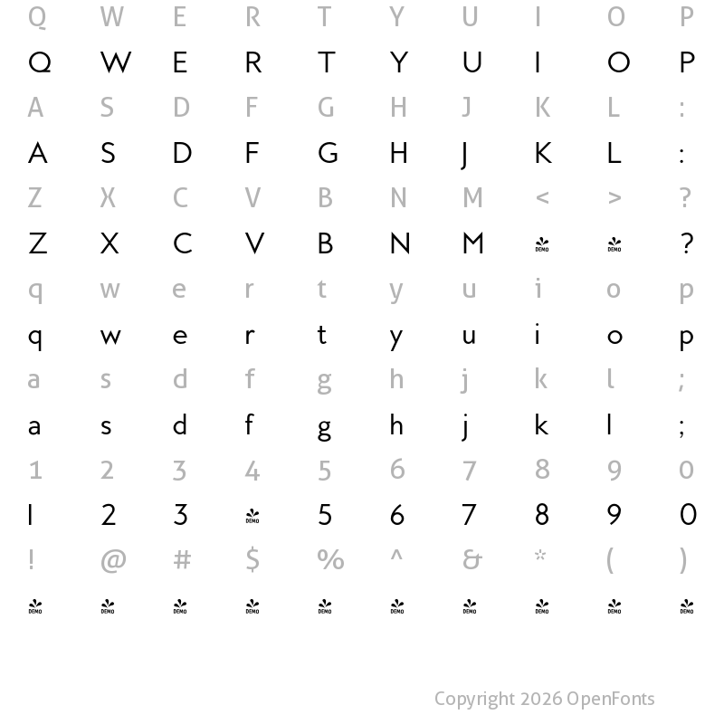 Character Map of FONTSPRING DEMO - MB Empire Book Regular
