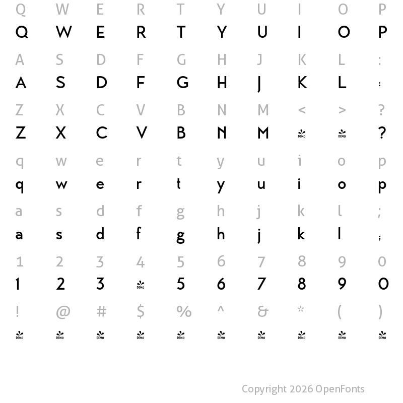Character Map of FONTSPRING DEMO - MB Vinatage Bold